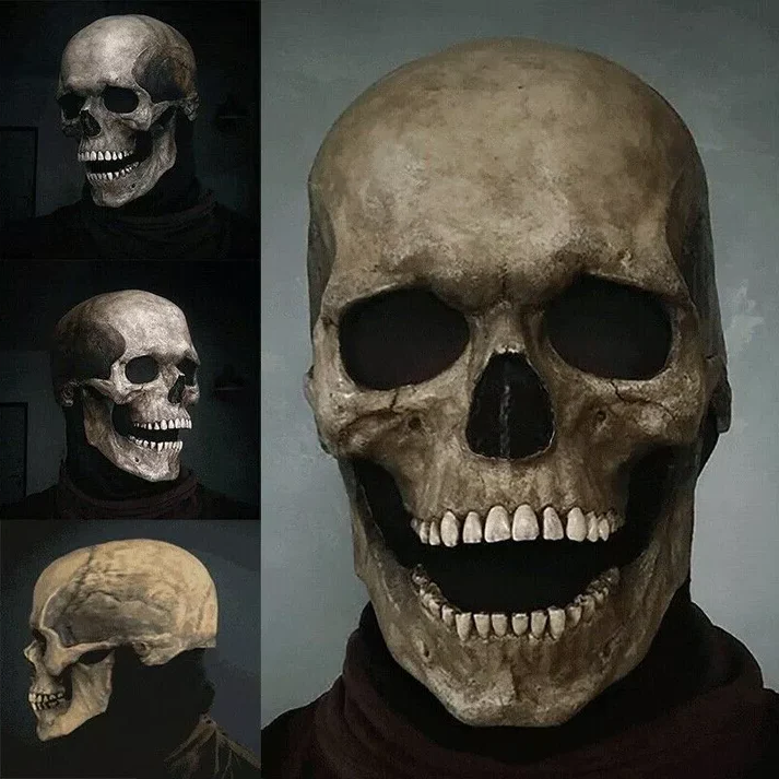 Skull Mask with Movable Lower Jaw and Full Head Coverage, Soft Latex Valideals Outlet
