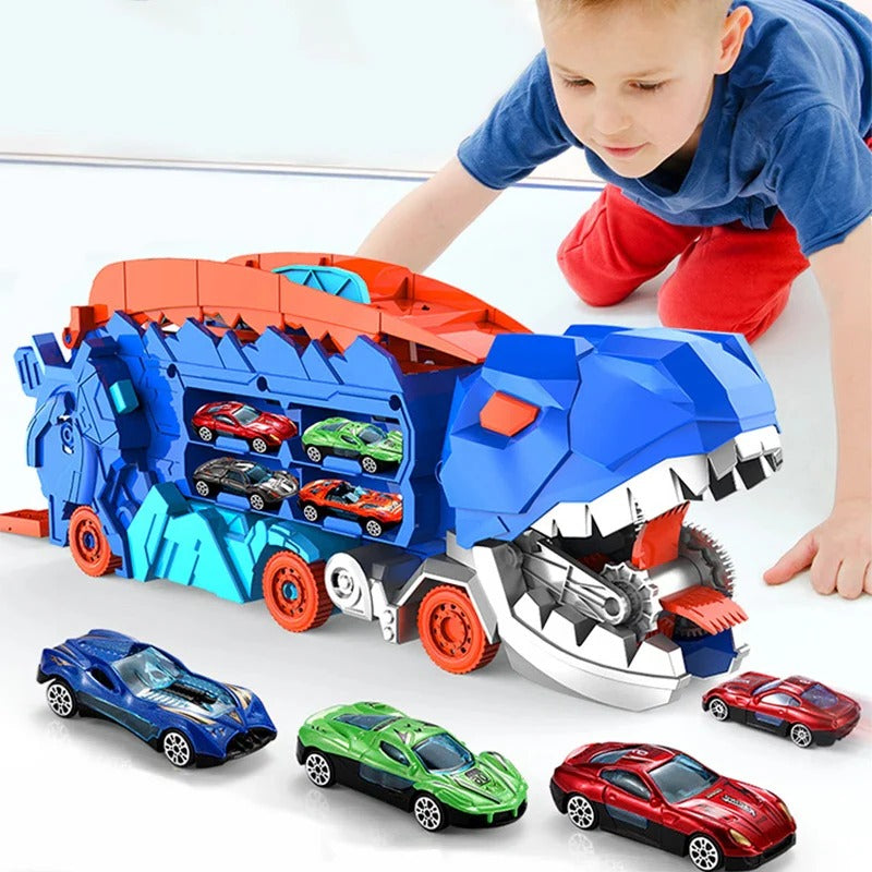 Toddler Car Playset with Hidden Storage and Dual Racing Tracks, Converts to Dinosaur Truck Valideals Outlet