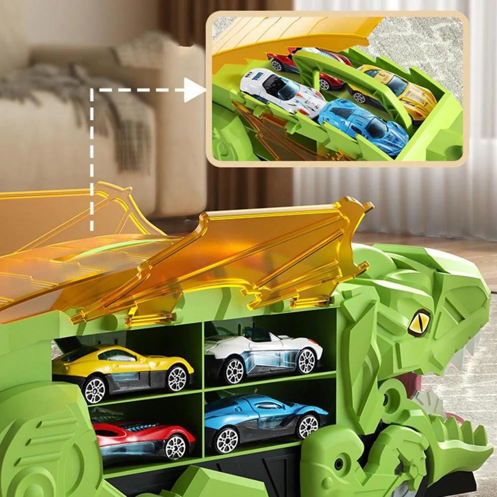 Toddler Car Playset with Hidden Storage and Dual Racing Tracks, Converts to Dinosaur Truck Valideals Outlet