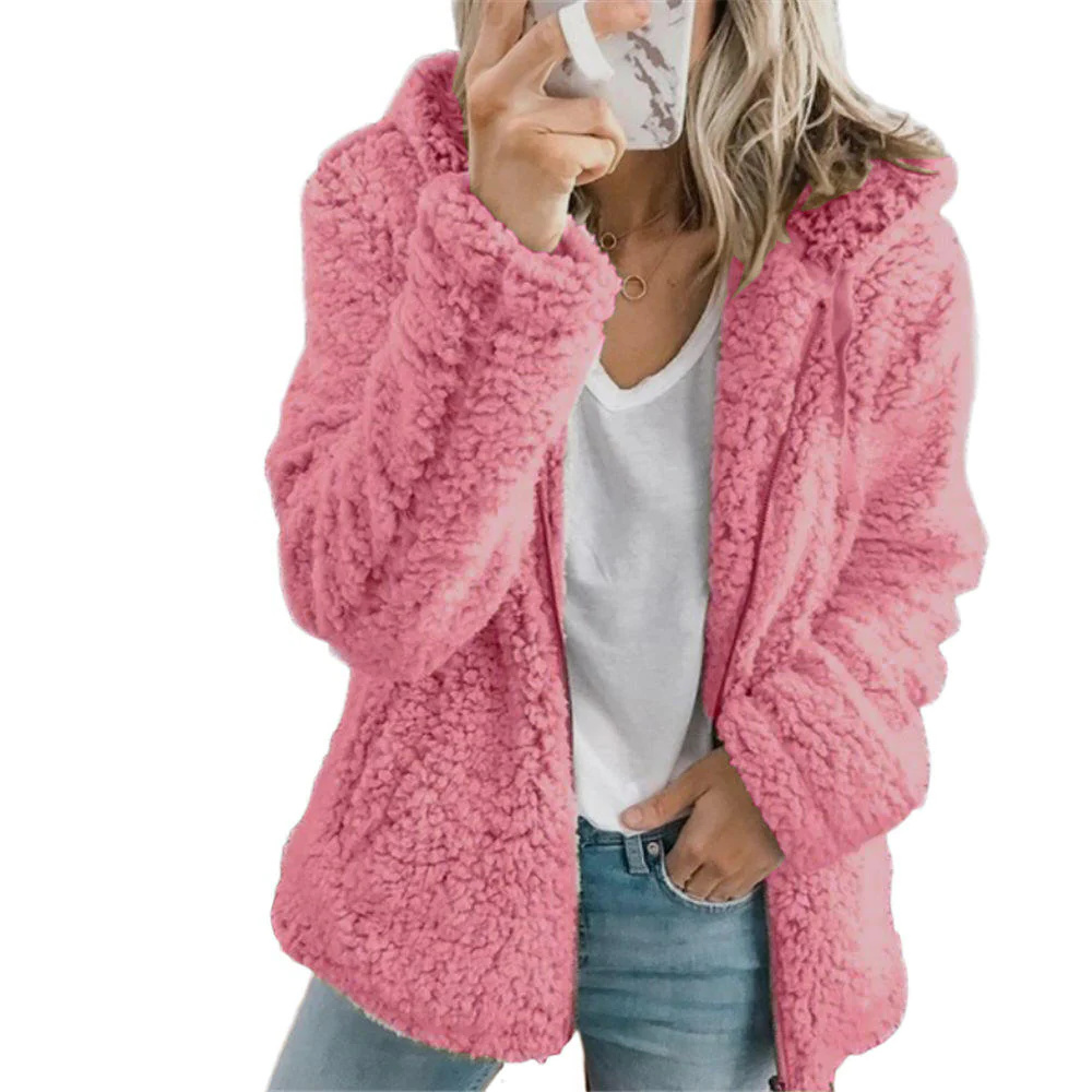 Women's Teddy Coat with Full Zipper and Roomy Side Pockets, Fluffy Fleece Lining Valideals Outlet