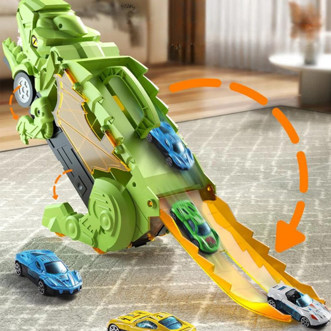 Toddler Car Playset with Hidden Storage and Dual Racing Tracks, Converts to Dinosaur Truck Valideals Outlet