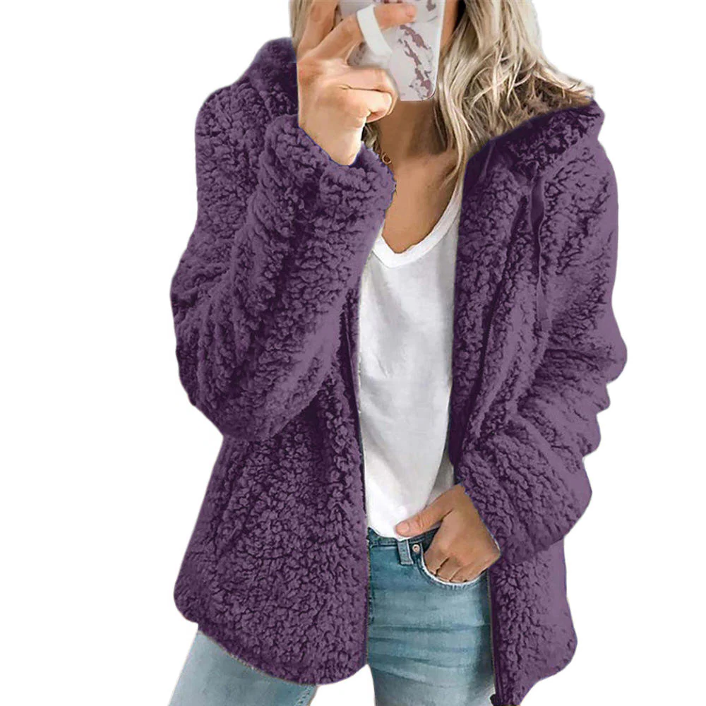 Women's Teddy Coat with Full Zipper and Roomy Side Pockets, Fluffy Fleece Lining Valideals Outlet
