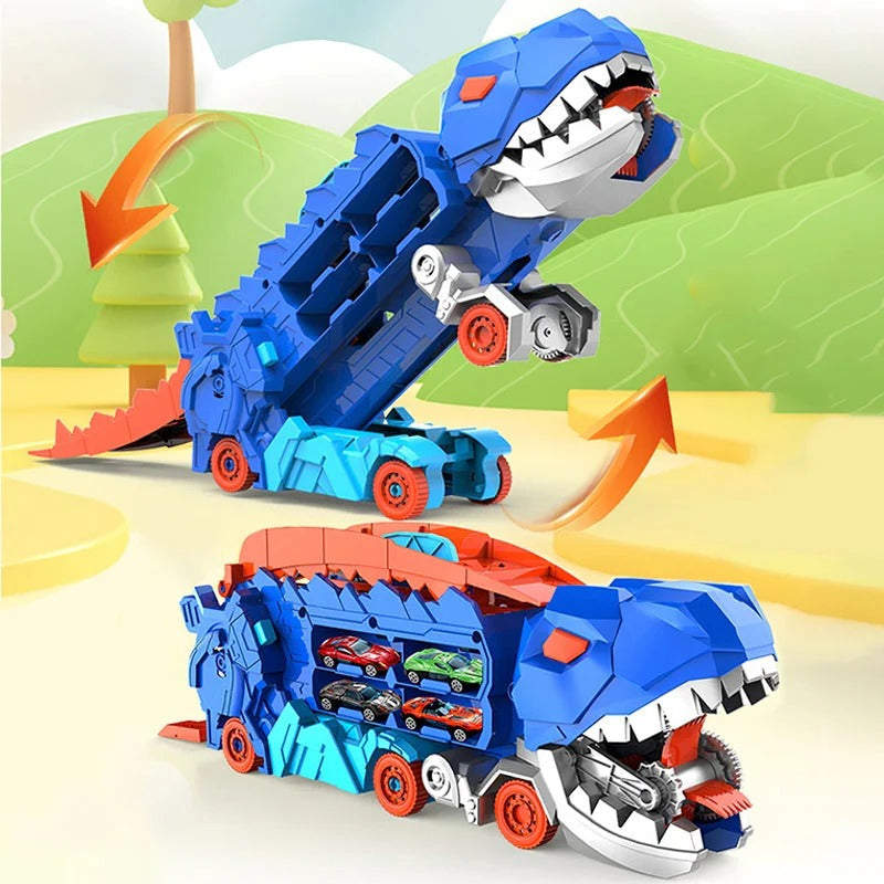 Toddler Car Playset with Hidden Storage and Dual Racing Tracks, Converts to Dinosaur Truck Valideals Outlet