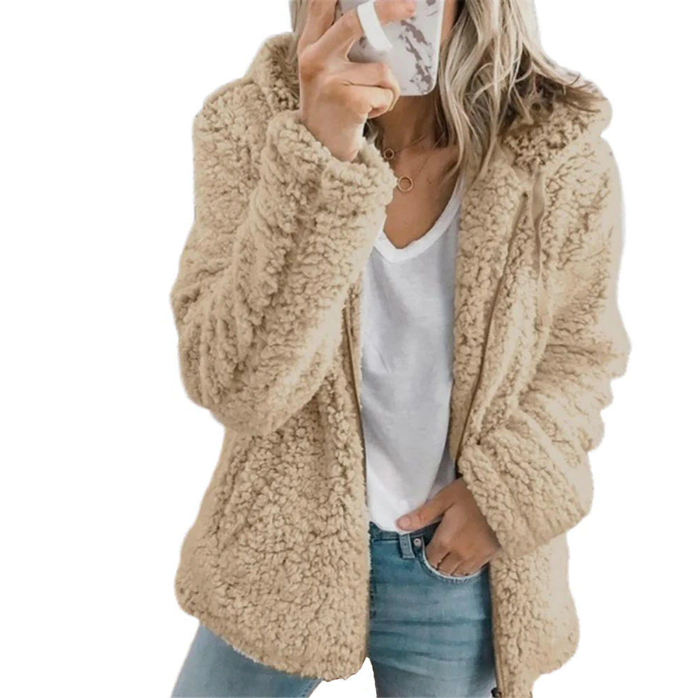 Women's Teddy Coat with Full Zipper and Roomy Side Pockets, Fluffy Fleece Lining Valideals Outlet