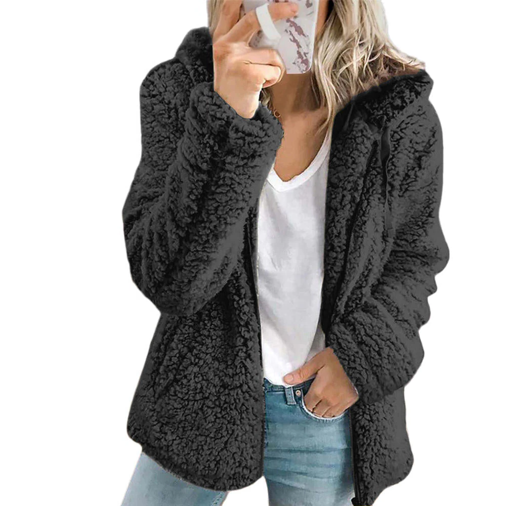 Women's Teddy Coat with Full Zipper and Roomy Side Pockets, Fluffy Fleece Lining Valideals Outlet