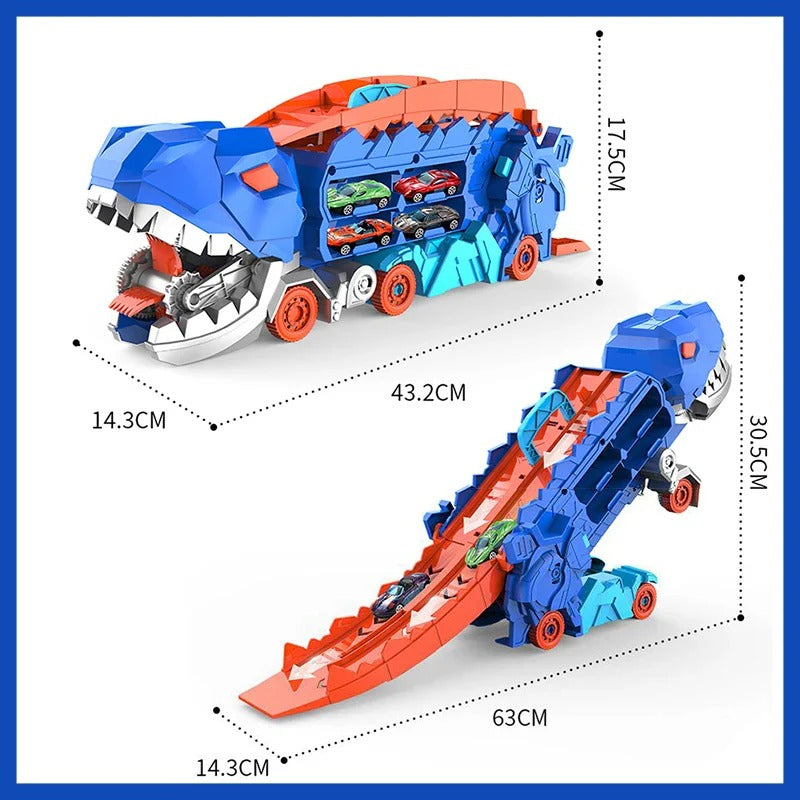 Toddler Car Playset with Hidden Storage and Dual Racing Tracks, Converts to Dinosaur Truck Valideals Outlet