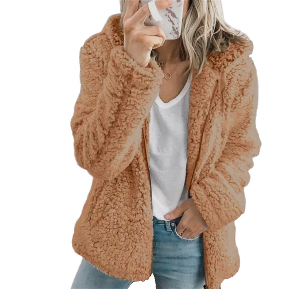 Women's Teddy Coat with Full Zipper and Roomy Side Pockets, Fluffy Fleece Lining Valideals Outlet