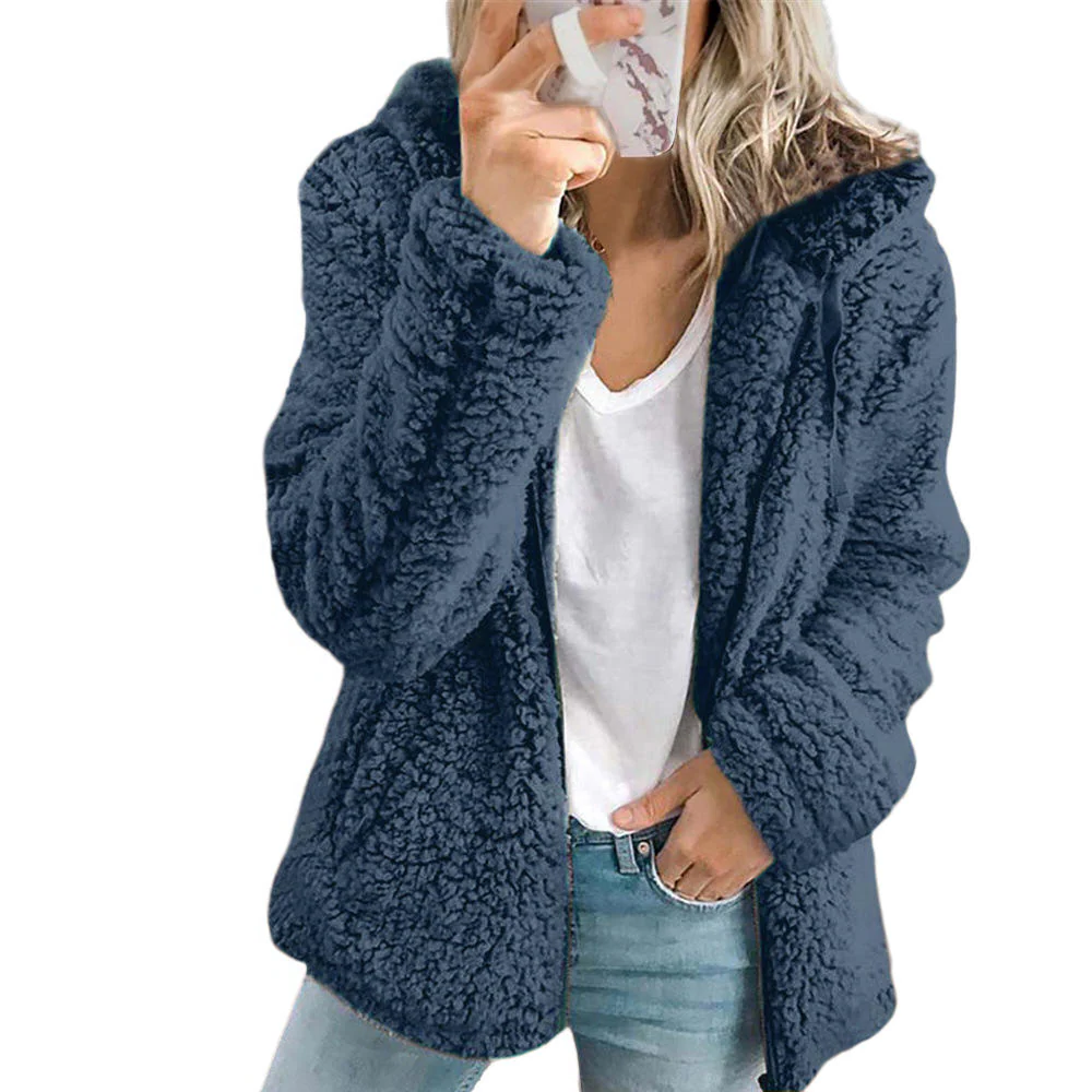 Women's Teddy Coat with Full Zipper and Roomy Side Pockets, Fluffy Fleece Lining Valideals Outlet