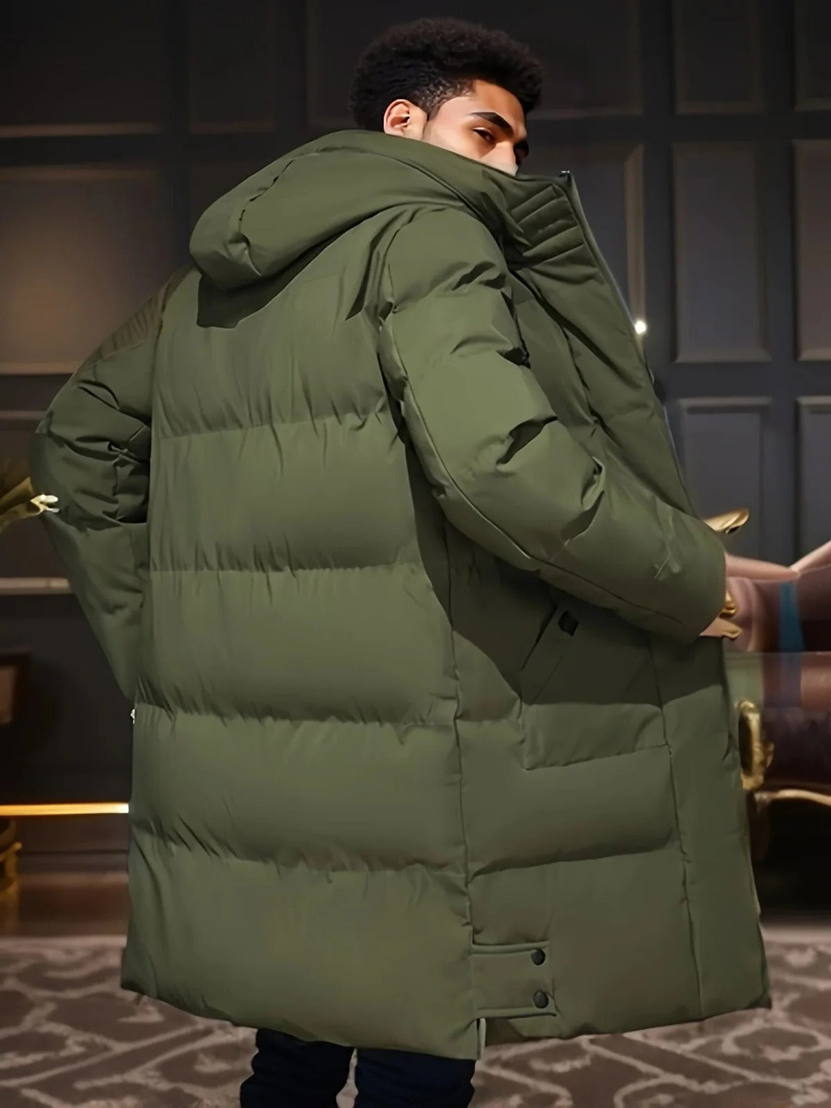 Men's Waterproof Winter Jacket with Quilted Insulation and Adjustable Hood, Long Cut Valideals Outlet