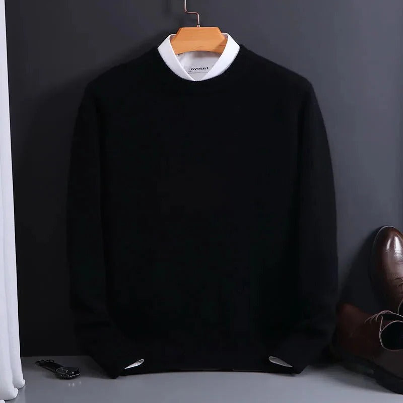Men's Crew Neck Sweater with Cashmere-Like Softness and Ribbed Hem, Lightweight Warmth Valideals Outlet