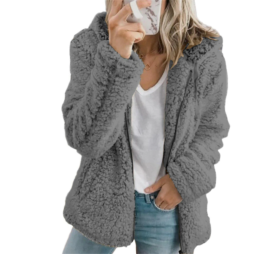 Women's Teddy Coat with Full Zipper and Roomy Side Pockets, Fluffy Fleece Lining Valideals Outlet