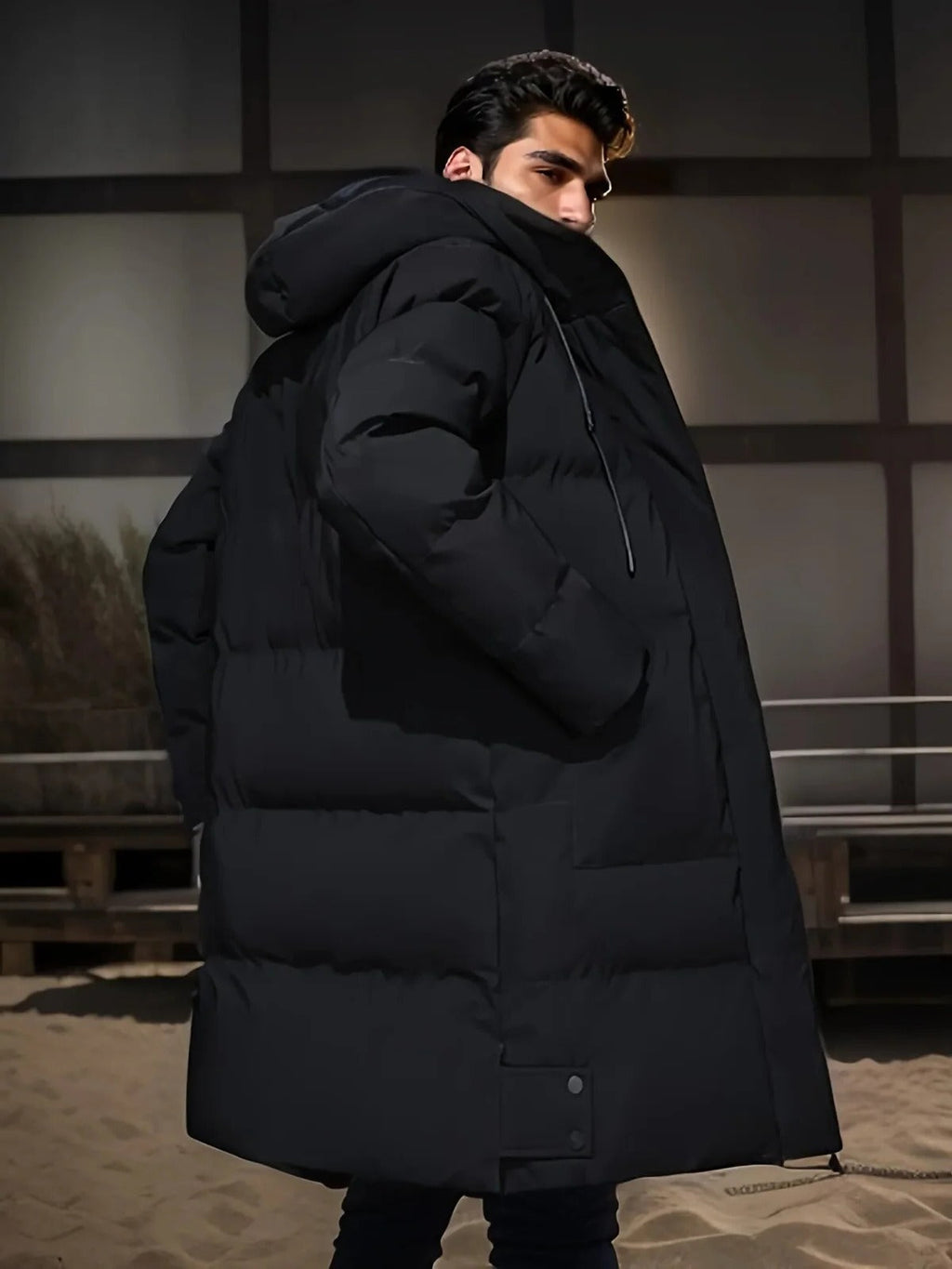 Men's Waterproof Winter Jacket with Quilted Insulation and Adjustable Hood, Long Cut Valideals Outlet
