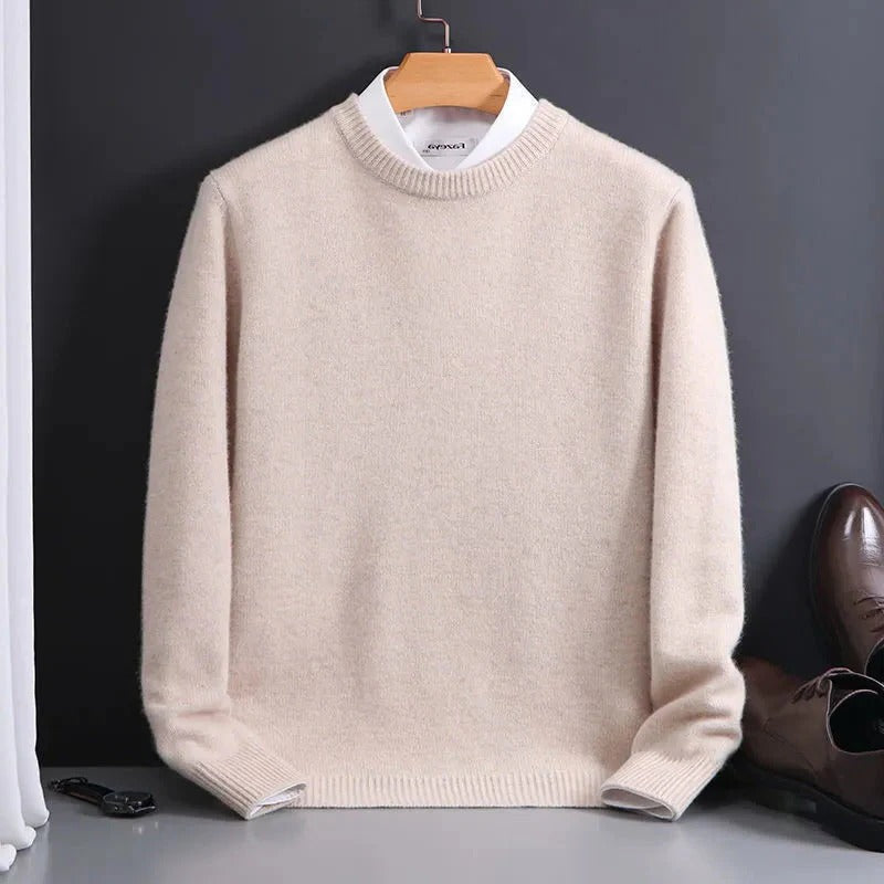 Men's Crew Neck Sweater with Cashmere-Like Softness and Ribbed Hem, Lightweight Warmth Valideals Outlet