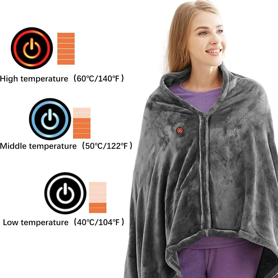 Heated Shawl with Instant Heating and Machine Washable Cover, USB Power Valideals Outlet
