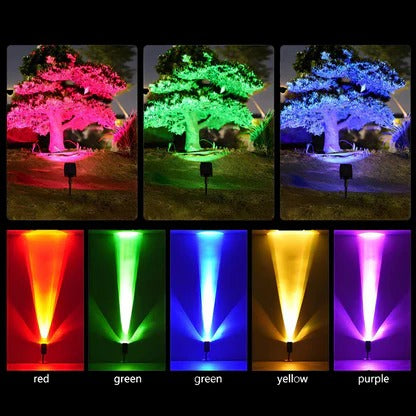 Solar Spotlight with Adjustable Zoom and RGB Lighting, 2200mAh Battery Valideals Outlet