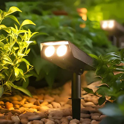 Solar Spotlight with Adjustable Zoom and RGB Lighting, 2200mAh Battery Valideals Outlet