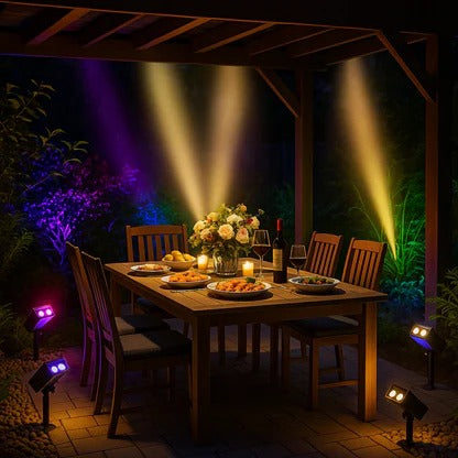 Solar Spotlight with Adjustable Zoom and RGB Lighting, 2200mAh Battery Valideals Outlet
