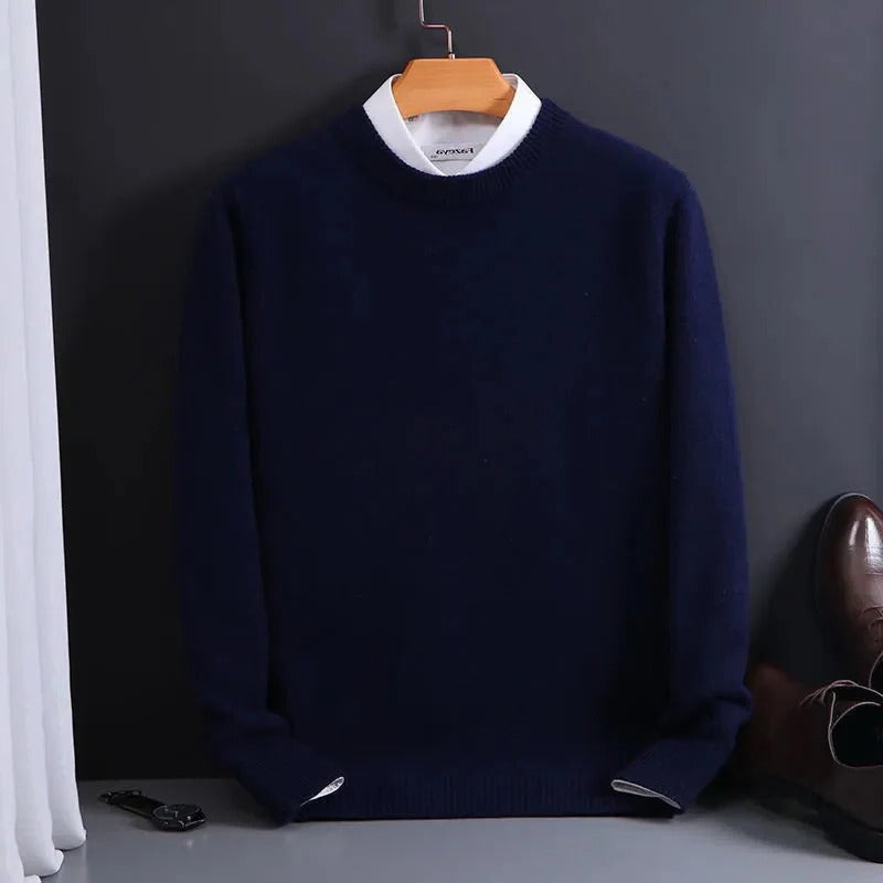 Men's Crew Neck Sweater with Cashmere-Like Softness and Ribbed Hem, Lightweight Warmth Valideals Outlet