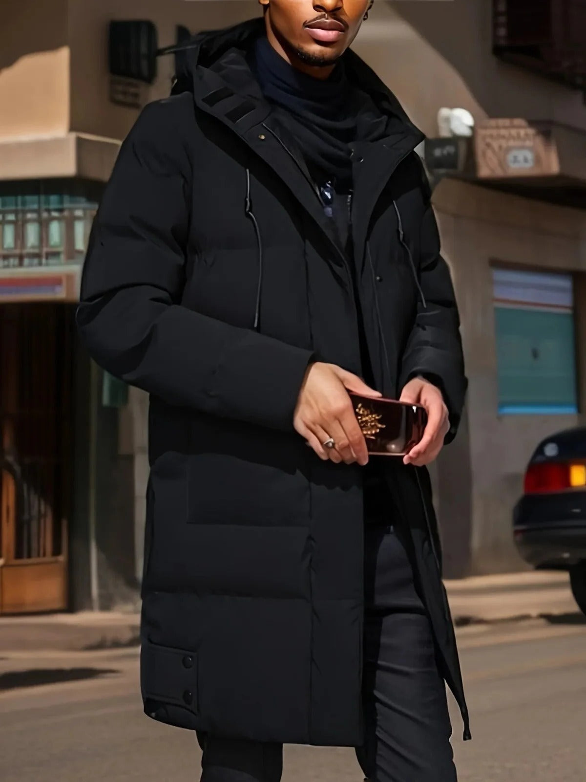 Men's Waterproof Winter Jacket with Quilted Insulation and Adjustable Hood, Long Cut Valideals Outlet