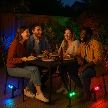 Solar Spotlight with Adjustable Zoom and RGB Lighting, 2200mAh Battery Valideals Outlet
