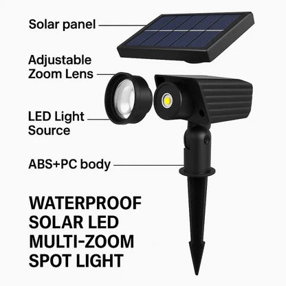 Solar Spotlight with Adjustable Zoom and RGB Lighting, 2200mAh Battery Valideals Outlet