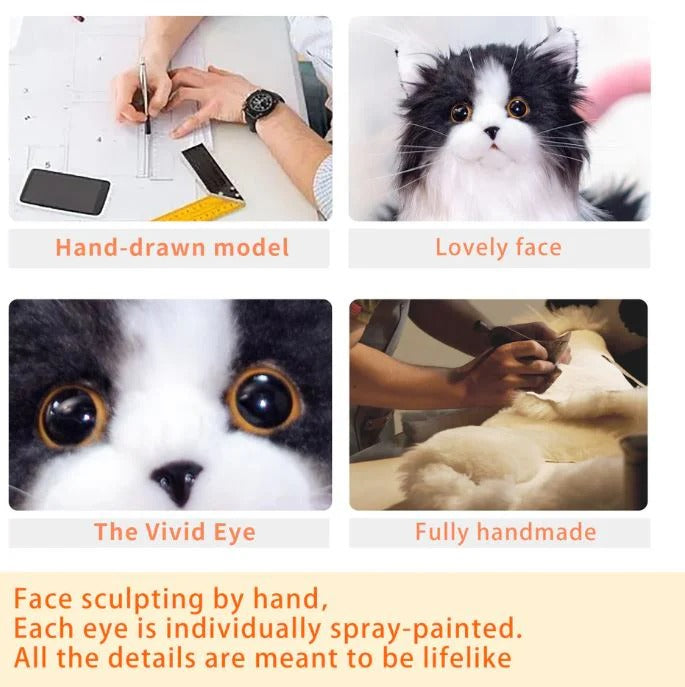Handcrafted Black and White Plush Cat with Realistic Details Valideals Outlet