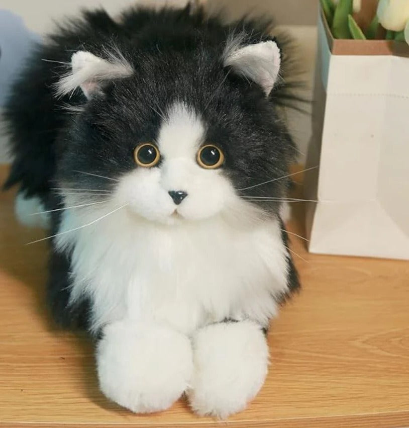 Handcrafted Black and White Plush Cat with Realistic Details Valideals Outlet