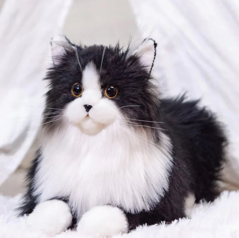 Handcrafted Black and White Plush Cat with Realistic Details Valideals Outlet