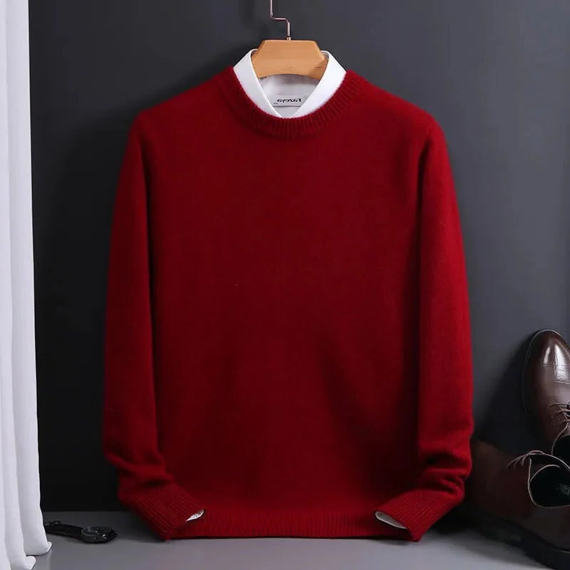 Men's Crew Neck Sweater with Cashmere-Like Softness and Ribbed Hem, Lightweight Warmth Valideals Outlet