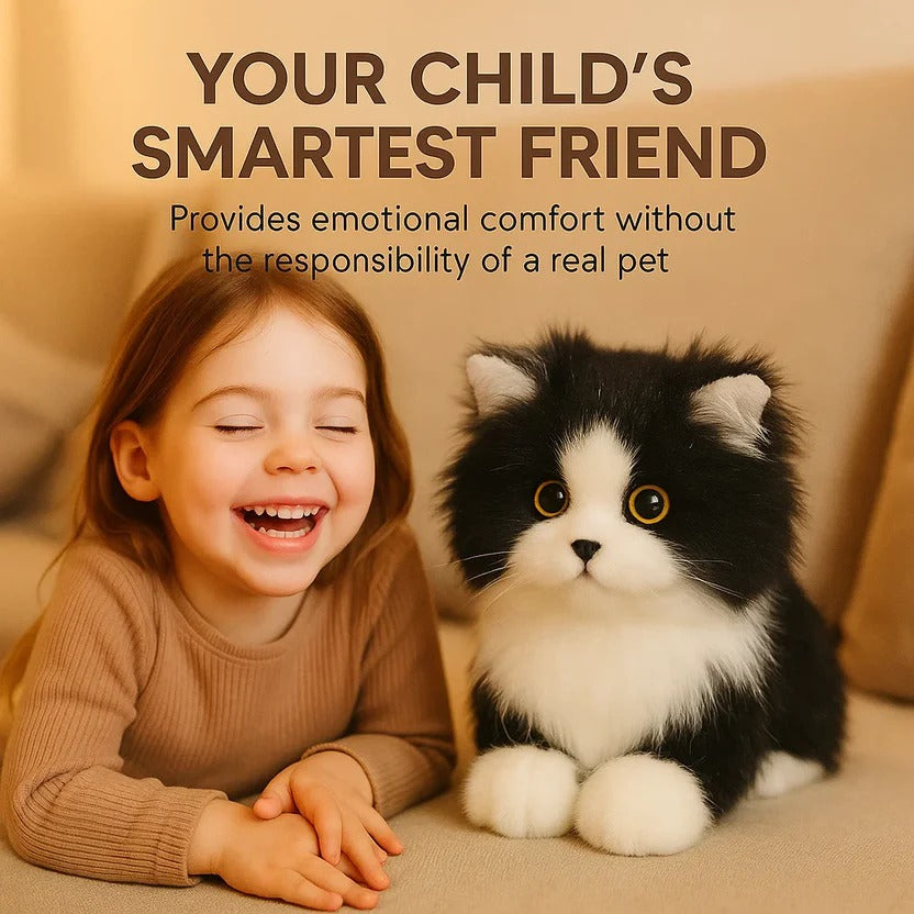 Handcrafted Black and White Plush Cat with Realistic Details Valideals Outlet