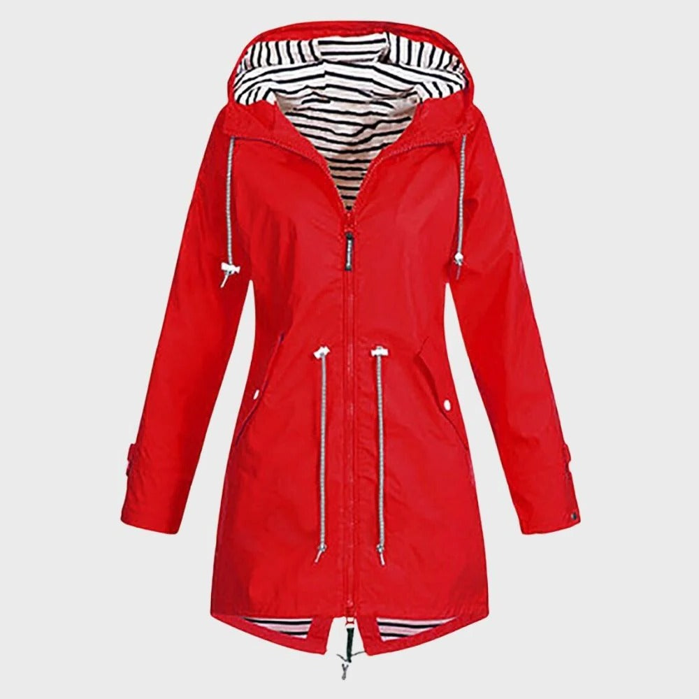 Women's Long Hooded Rain Jacket with Breathable Lining and Adjustable Hood, Waterproof Valideals Outlet