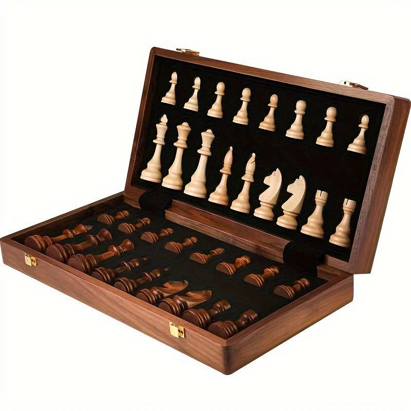 Solid Wood Chess Board with 34 Pieces and Stable Low-Profile Bases, 15.7x15.7x1.6 in Valideals Outlet