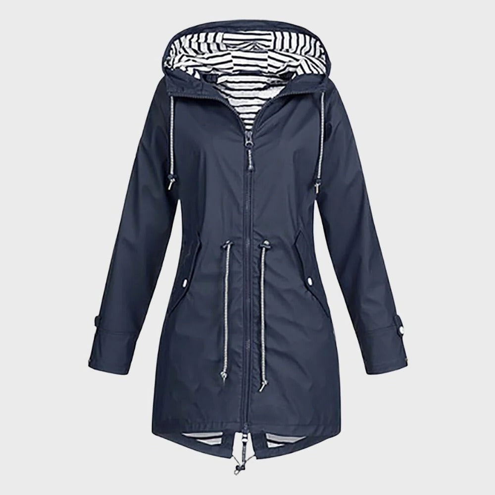 Women's Long Hooded Rain Jacket with Breathable Lining and Adjustable Hood, Waterproof Valideals Outlet
