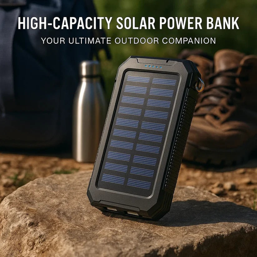 Solar Power Bank with 500000 mAh Capacity and Dual USB Outputs, Water-Resistant Valideals Outlet