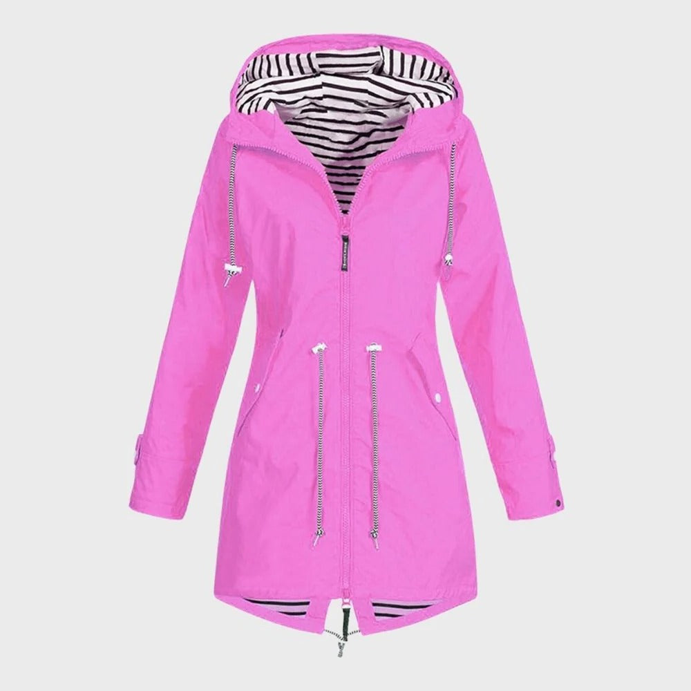 Women's Long Hooded Rain Jacket with Breathable Lining and Adjustable Hood, Waterproof Valideals Outlet