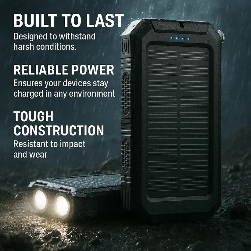 Solar Power Bank with 500000 mAh Capacity and Dual USB Outputs, Water-Resistant Valideals Outlet