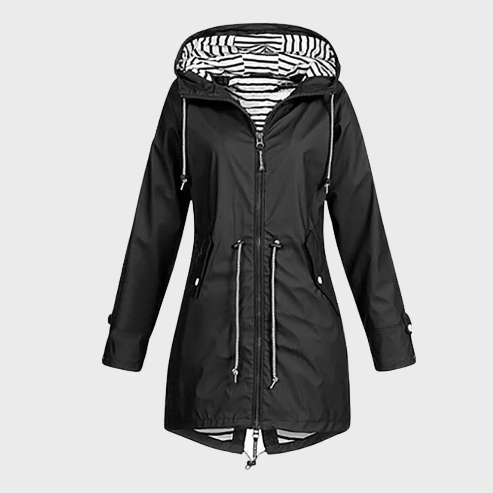 Women's Long Hooded Rain Jacket with Breathable Lining and Adjustable Hood, Waterproof Valideals Outlet