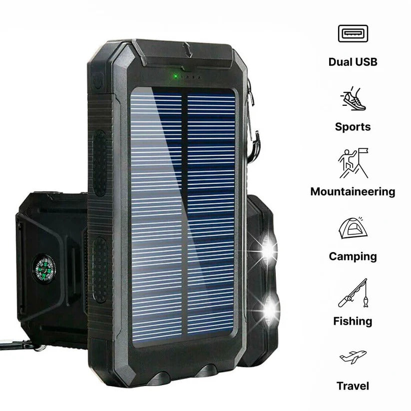 Solar Power Bank with 500000 mAh Capacity and Dual USB Outputs, Water-Resistant Valideals Outlet