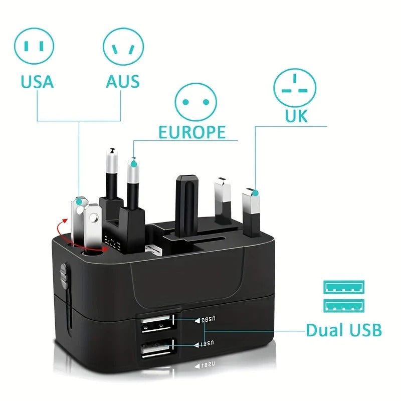 Universal Power Adapter with Dual USB Ports for International Travel Valideals Outlet