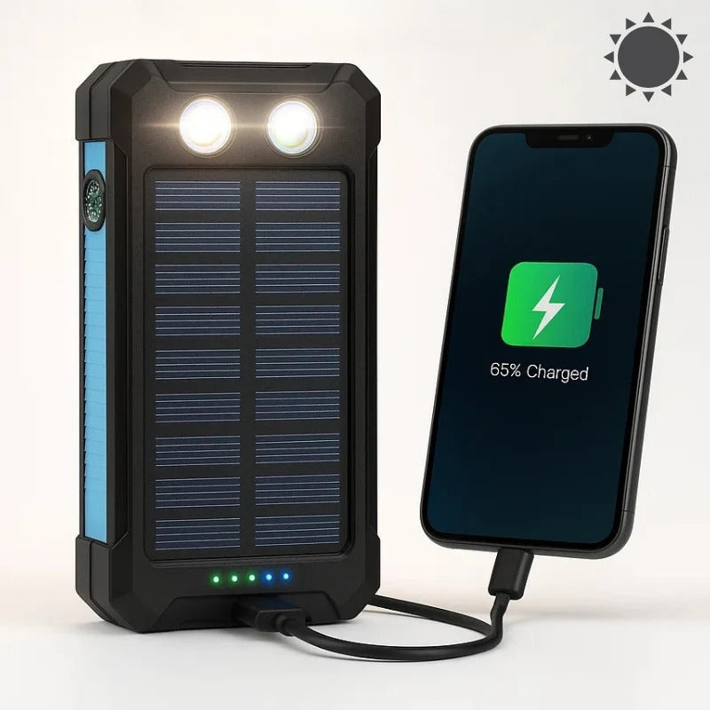Solar Power Bank with 500000 mAh Capacity and Dual USB Outputs, Water-Resistant Valideals Outlet