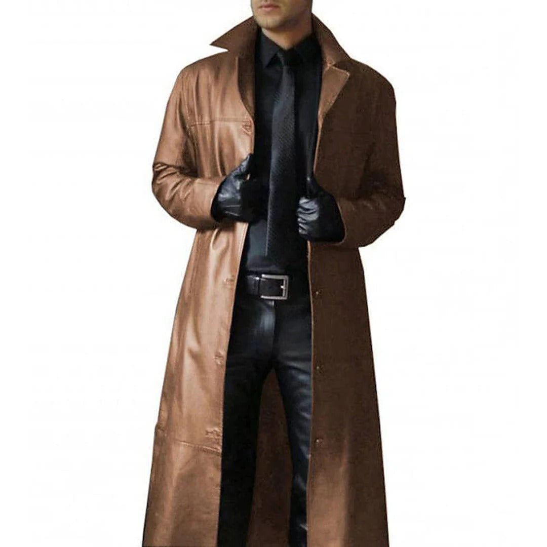 Men's Leather Coat with Insulated Lining and Zipper-Snap Closures, Tailored Fit Valideals Outlet