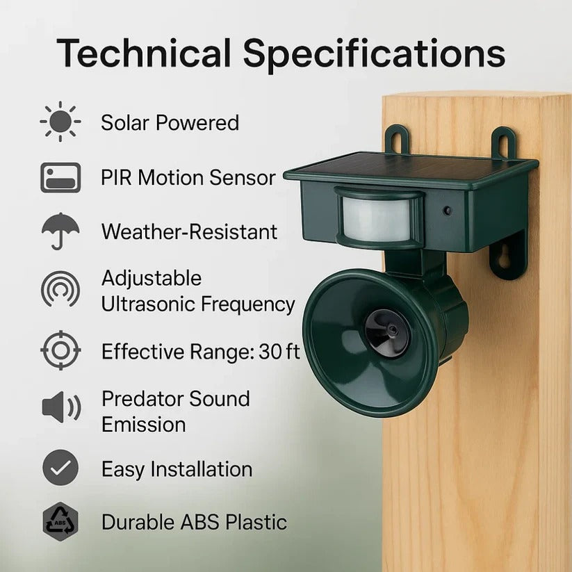 Solar Motion Sensor Bird Repeller with Adjustable Sound and Mount Options, Weatherproof Valideals Outlet