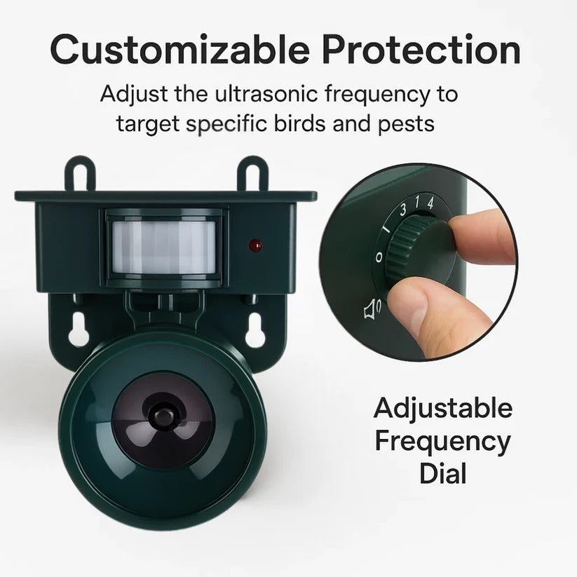 Solar Motion Sensor Bird Repeller with Adjustable Sound and Mount Options, Weatherproof Valideals Outlet