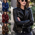 Leather Jacket for Women with Slanted Front Zipper and Snap Collar, Tailored Fit Valideals Outlet