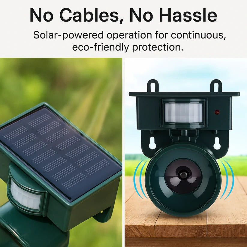 Solar Motion Sensor Bird Repeller with Adjustable Sound and Mount Options, Weatherproof Valideals Outlet