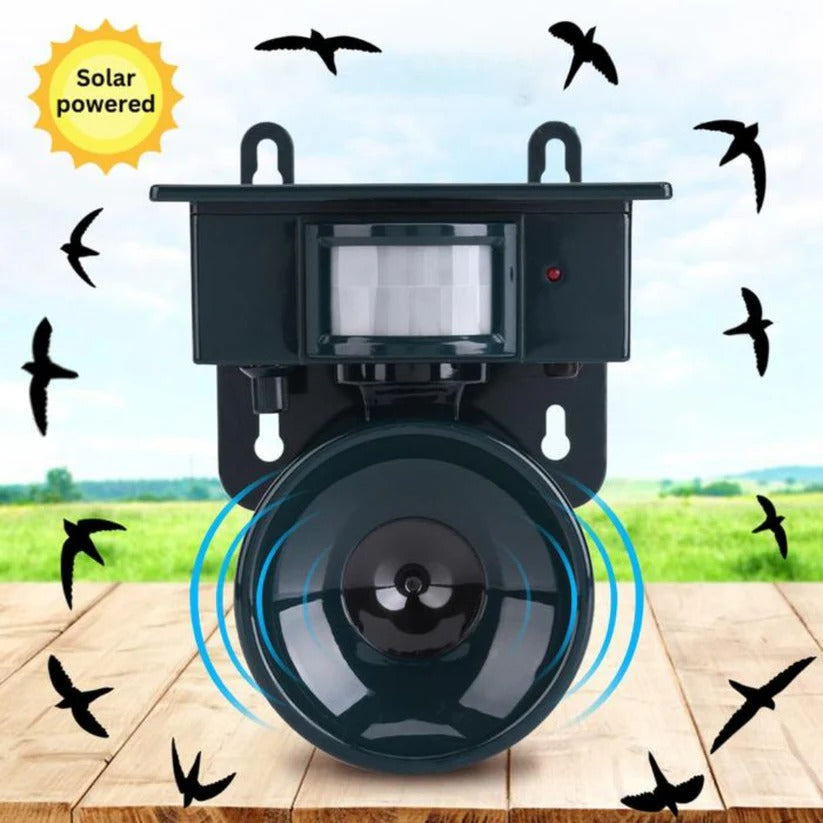 Solar Motion Sensor Bird Repeller with Adjustable Sound and Mount Options, Weatherproof Valideals Outlet