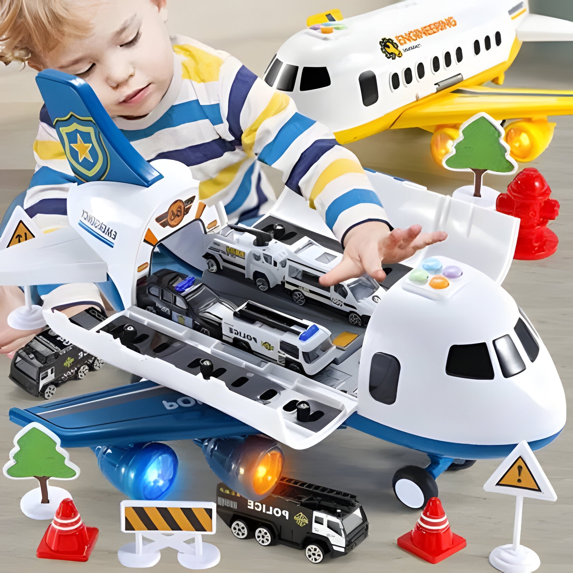 Airplane Playset with Friction-Powered Plane and Sliding Cargo Cabin, 20-Piece XL Set Valideals Outlet