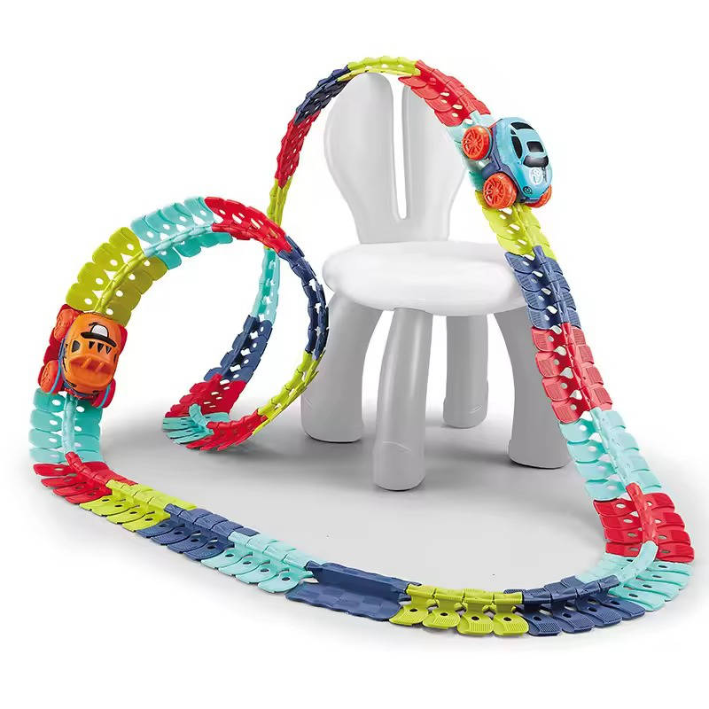 Kids Race Track with LED Glow and Anti-Tip Car, Snap-Together Flexible Circuit Valideals Outlet