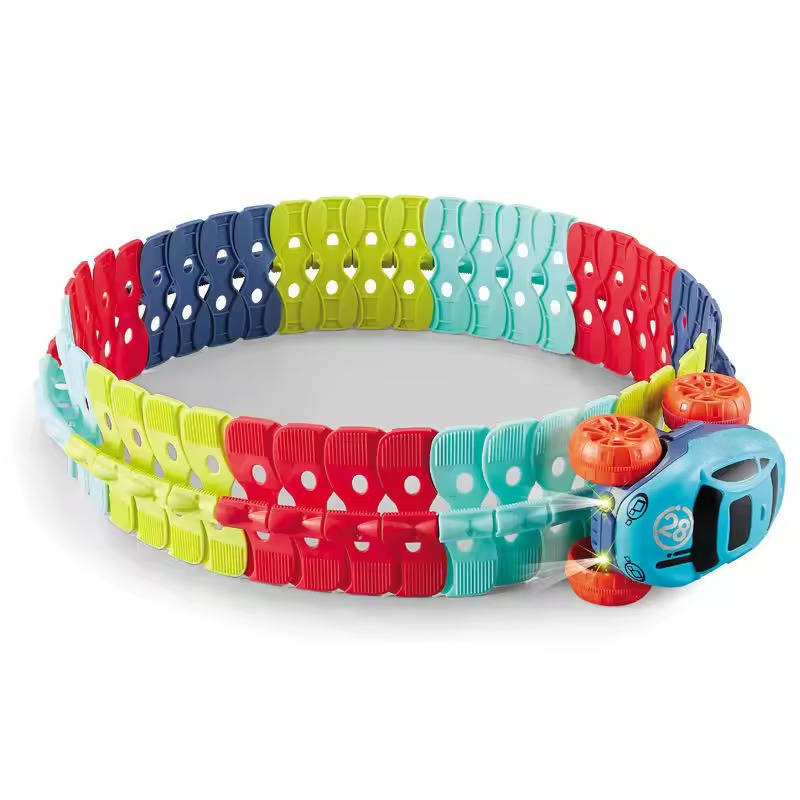 Kids Race Track with LED Glow and Anti-Tip Car, Snap-Together Flexible Circuit Valideals Outlet
