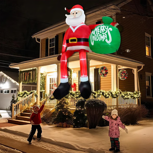 8-Foot Climbing Santa Inflatable with Built-In Fan and LED Lights, Installation Kit Valideals Outlet
